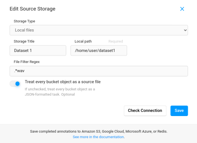 Screenshot of the storage settings modal described in the preceding steps.